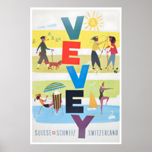 Vevey Kunst Zwitserland Reisprint Ski-poster Poster