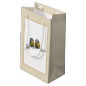 Vezelvogels op een kersenbloesem-tak beige klein cadeauzakje (Achterkant Gekanteld)