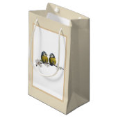 Vezelvogels op een kersenbloesem-tak beige klein cadeauzakje (Voorkant Gekanteld)