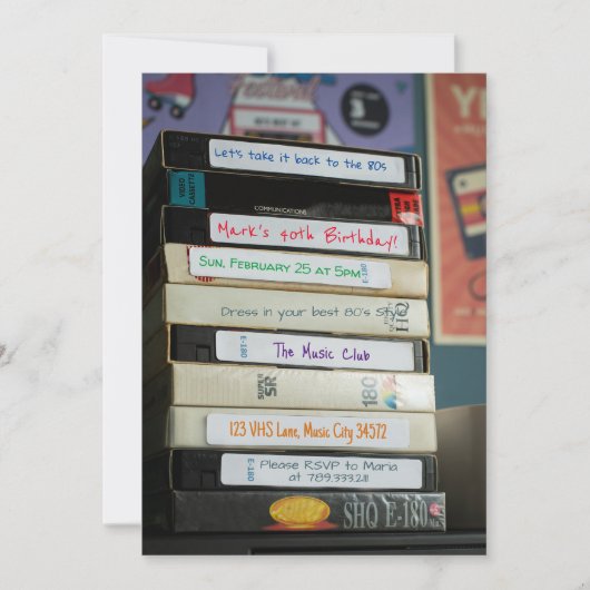 VHS Video Tape Terug naar jaren 80 Verjaardag Uitn Kaart (Voorkant)