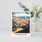 Viana Castelo Vintage reisillustratie Briefkaart (Staand voorkant)