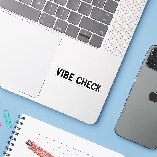 Vibe Check Sticker (Laptop met iPhone)