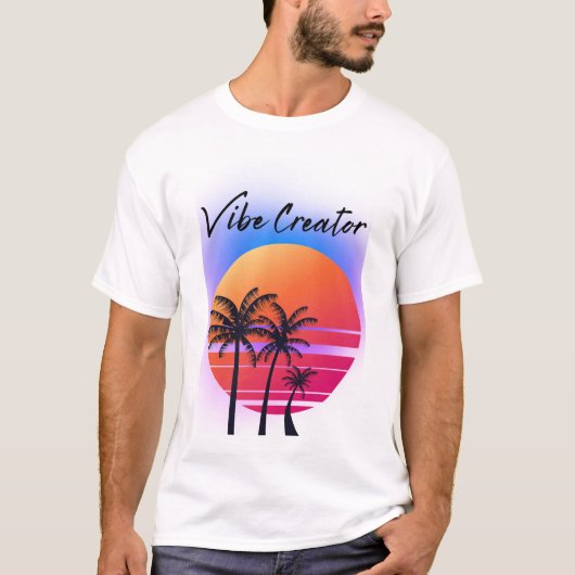 Vibe Creator: Retro zonsondergang vibes met palmbo T-shirt (Voorkant)