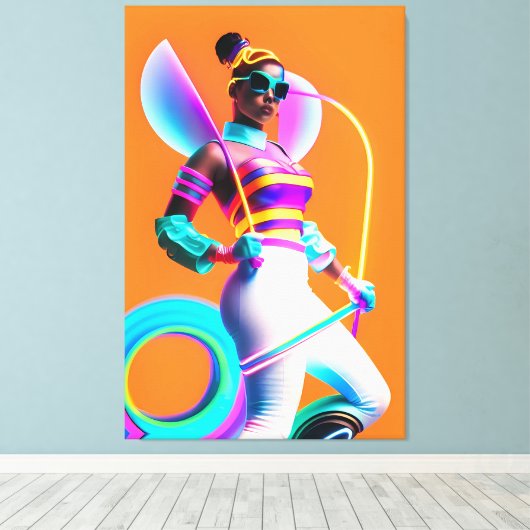 Vibe Jibe Elektrische Ken Gauge Retrowave Fun Canvas Afdruk (Insitu (Houten vloer))