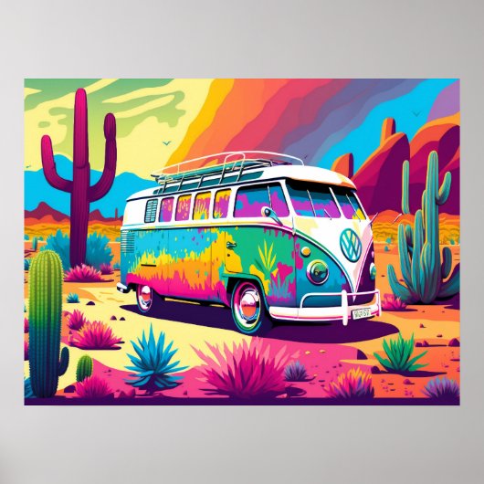  Vibe: Retro Van in Desert Poster (Voorkant)