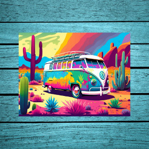 Vibe: Retro Van in Desert Poster