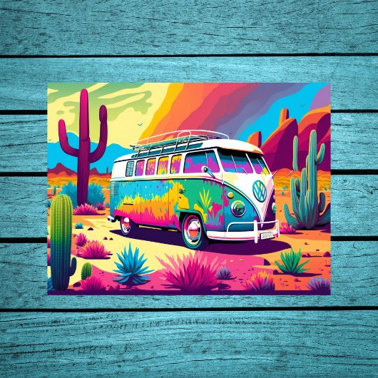 Vibe: Retro Van in Desert Poster