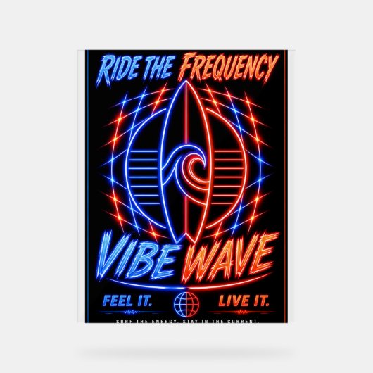 Vibe Wave Neon Surf Poster – Retro Synthwave Esthe (Voorkant)