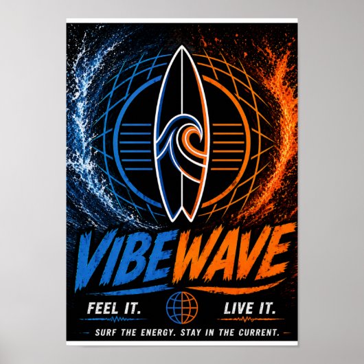 Vibe Wave Neon Surf Poster – Retro Synthwave Esthe (Voorkant)