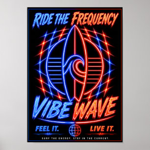 Vibe Wave Neon Surf Poster – Retro Synthwave Esthe