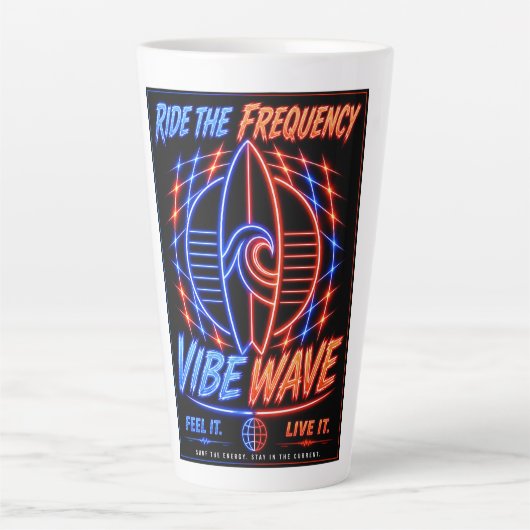 Vibe Wave Neon Surf Poster – Retro Synthwave Esthe Latte Mok (Voorkant)