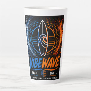 Vibe Wave Neon Surf Poster – Retro Synthwave Esthe Latte Mok
