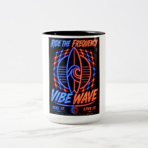 Vibe Wave Neon Surf Poster – Retro Synthwave Esthe Tweekleurige Koffiemok