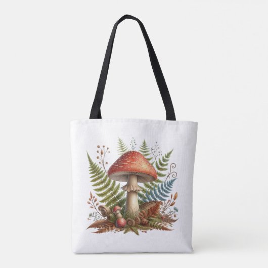 vibes & bosvondsten-paddenstoel & wilde varens tote bag (Achterkant)