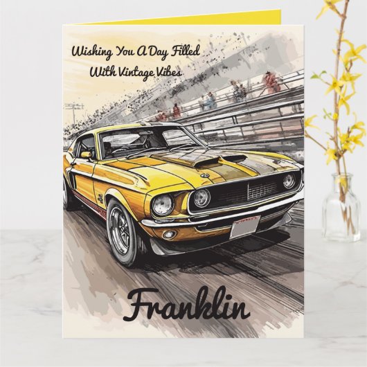 Vibes Classic Car Verjaardag Kaart (Gele Bloem)