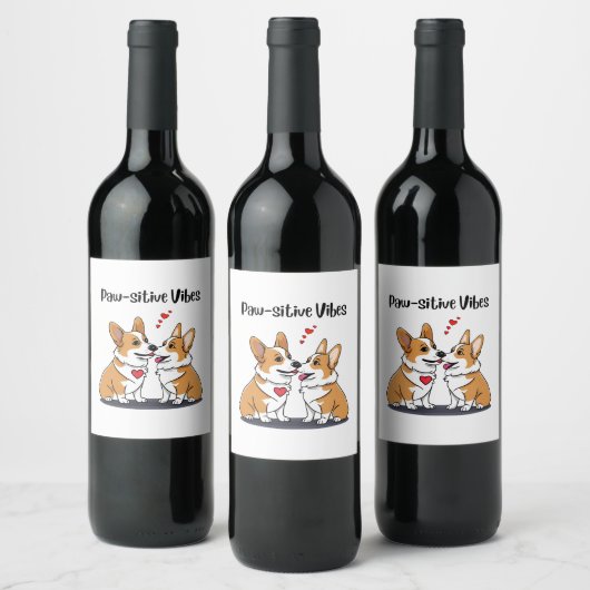 Vibes Corgis in liefde Wijn Etiket (Flessen)