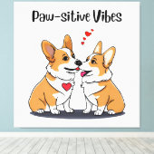 Vibes Corgis verliefd Canvas Afdruk (Insitu (Houten vloer))