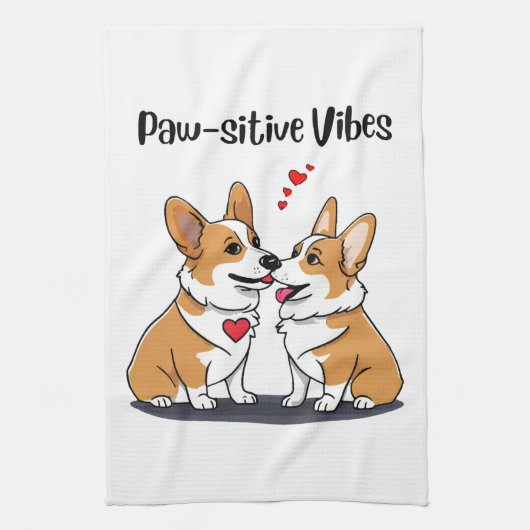 Vibes Corgis verliefd Theedoek (Verticaal)