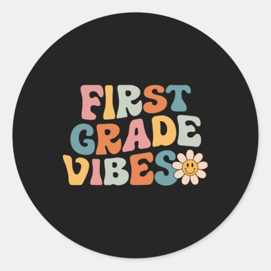 Vibes eerste graad - 1st Grade Team Retro 1st Dag Ronde Sticker (Voorkant)