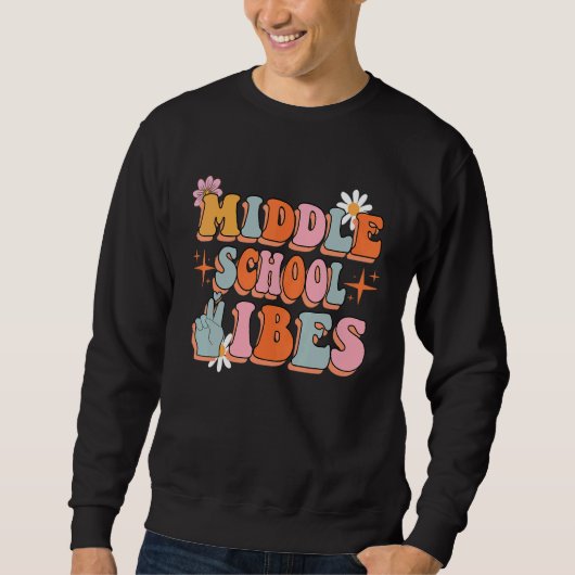 Vibes Groovy Retro Flowers leraar 1 Trui (Voorkant)