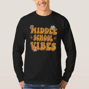 Vibes Groovy Retro Flowers leraar middelbare schoo T-shirt