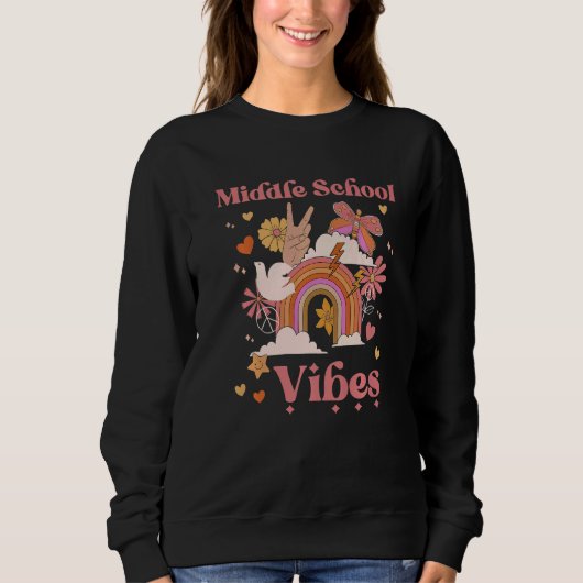 Vibes Groovy Retro Girl Boho Rainbow Trui (Voorkant)