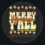 Vibes Groovy Retro Hippie Merry Christmas Y'all XM Ronde Sticker<br><div class="desc">Vibes Groovy Retro Hippie Merry Christmas Y'all Kerstmis Familie</div>