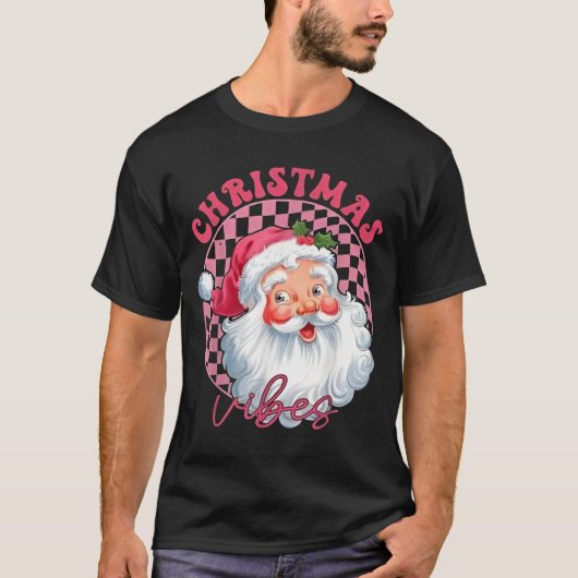 Vibes Groovy Roze Kerstman T-shirt (Voorkant)