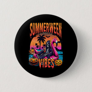 Vibes Halloween Zomervakantie Skeleton Float Ronde Button 5,7 Cm