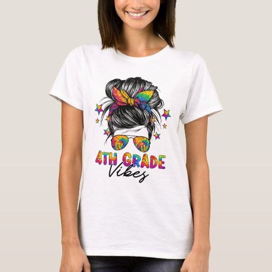 Vibes in de vierde klas: Hair Bun Girl terug naar  T-shirt (Voorkant)