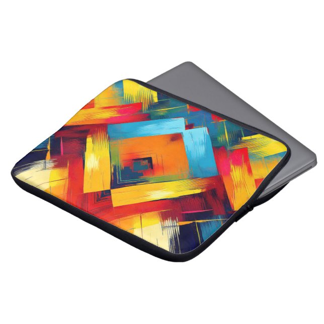  vibes in kleuren: stijlvolle geometrische vormen laptop sleeve (Voorkant top)