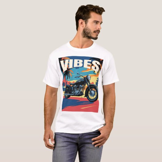 "Vibes" Retro Motorcycle Cityscape T-shirt (Voorkant volledig)