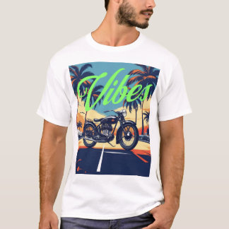 "Vibes" Retro motorfiets kustweg T-shirt