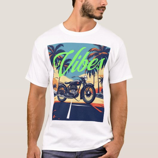 "Vibes" Retro motorfiets kustweg T-shirt (Voorkant)