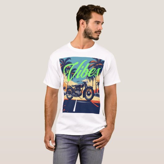 "Vibes" Retro motorfiets kustweg T-shirt (Voorkant volledig)
