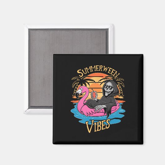 Vibes Skeleton Flamingo Spooky Halloween Zomer Magneet (Voorkant / Achterkant)