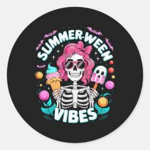 Vibes Skeleton Spooky Vakantie Halloween Zomer Ronde Sticker