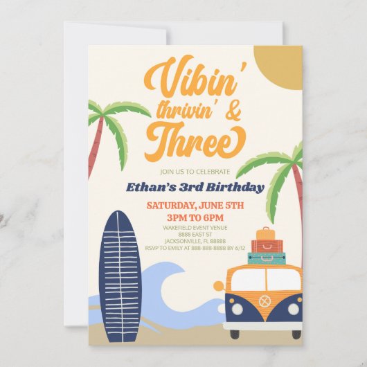 Vibes 'Thrivin' & Drie Surven 3e verjaardagsfeestj Kaart (Voorkant)