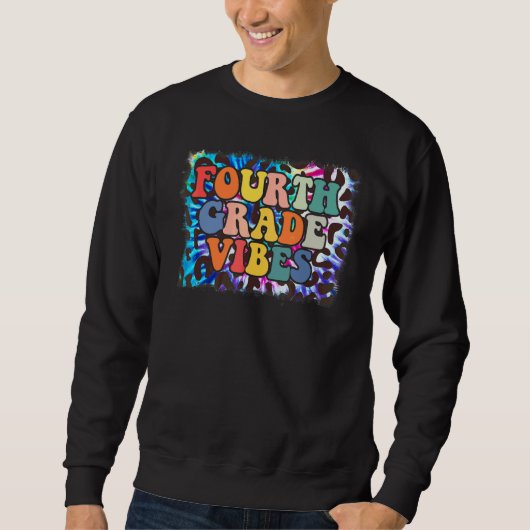Vibes van de vierde klas luipaard tie-dye terug na trui (Voorkant)