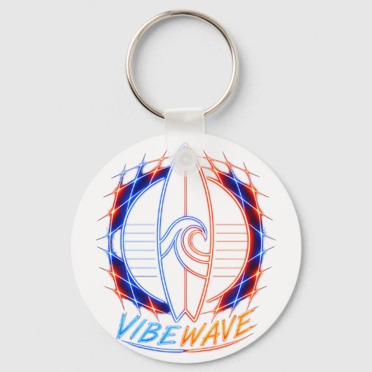 Vibewave Neon Surfplank Design – Retro Wave Glow A Sleutelhanger (Voorkant)