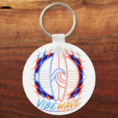 Vibewave Neon Surfplank Design – Retro Wave Glow A Sleutelhanger (Voorkant)
