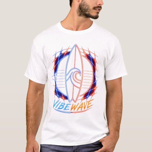 Vibewave Neon Surfplank Design – Retro Wave Glow A T-shirt (Voorkant)