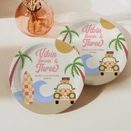 Vibin' & Three Surf Board Roze 3de Verjaardagsfees Papieren Bordje