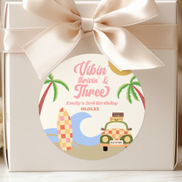 Vibin' & Three Surf Board Roze 3de Verjaardagsfees Ronde Sticker