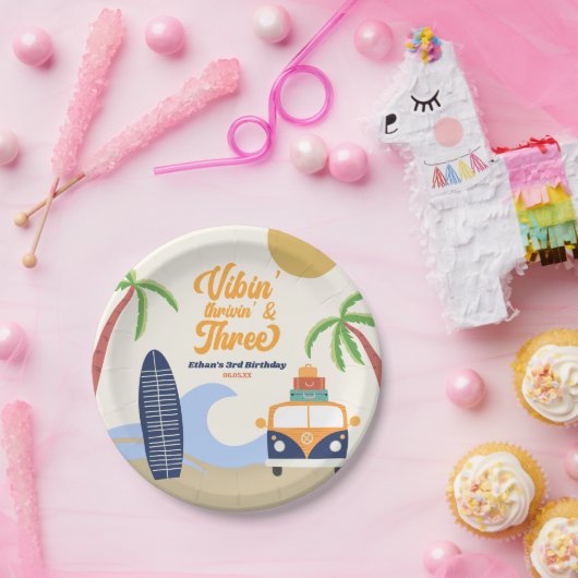 Vibin' & Three Surven Board Blauw 3e verjaardagsfe Papieren Bordje (Feest)