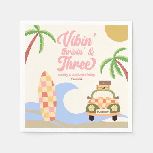 Vibin' & Three Surven Roze 3e verjaardagsfeest Servet (Voorkant)