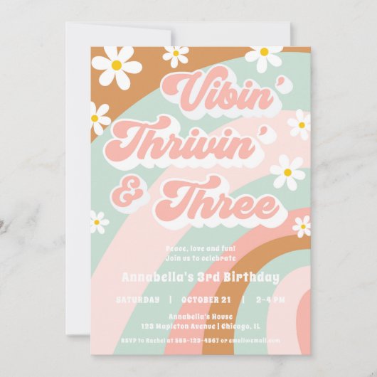 Vibin' Thrivin' DRIE Groovy 3de verjaardag retro Kaart (Voorkant)