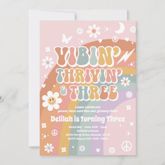 Vibin' Thrivin' en Drie Groovy 3de verjaardag Kaart (Voorkant)