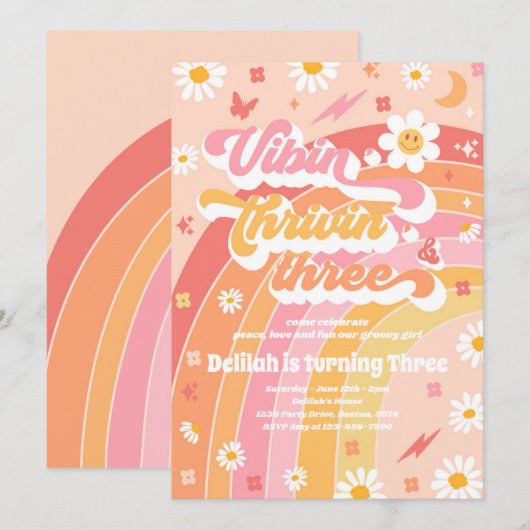 Vibin' Thrivin' en Drie Groovy 3de verjaardag Kaart (Voorkant / Achterkant)