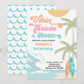 Vibin' Thrivin' en Three Retro Surf Beach Birthday Kaart (Voorkant / Achterkant)